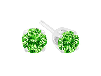 Haus Of Brilliance .925 Sterling Silver 0.15 Cttw Round Brilliant-cut Diamond Classic 4-prong Stud E In Green