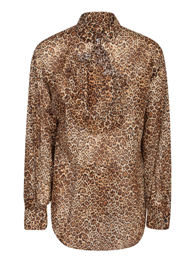 Dsquared2 Leopard Print Cotton Voile Shirt In Multicolor