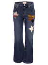 MARNI DENIM FLARE TROUSERS WITH KNITTED APPLIQUÉS