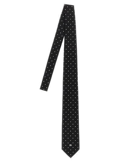 Dolce & Gabbana Polka Dot-print Silk Tie In White/black