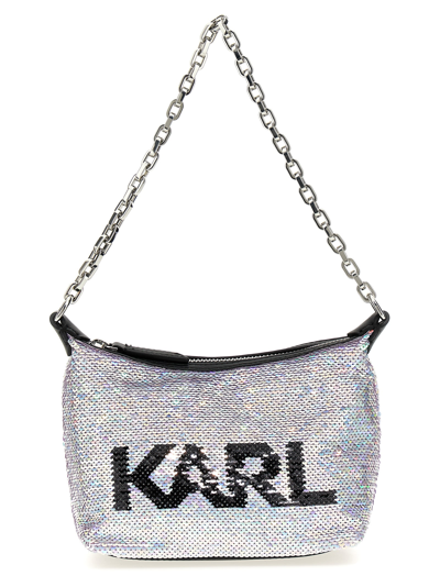 Karl Lagerfeld Sequin-embellished Cable-link Chain Shoulder Bag In Silver