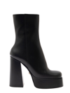 Versace Leather Platform Booties With Inner Zip 13cm In Black