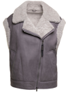 Brunello Cucinelli Suede Moto Vest With Soft Shearling Lining In Grey