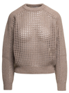 BRUNELLO CUCINELLI BEIGE OPEN-WORK KNIT SWEATER WITH ALL-OVER MINI PAILLETTES IN WOOL AND CASHMERE WOMAN