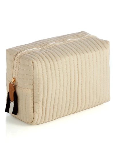Shiraleah Ezra Quilted Nylon Large Boxy Cosmetic Pouch, Ivory In Brown