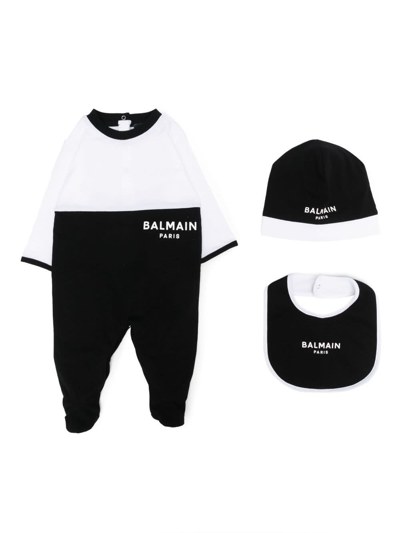 Balmain Black Set For Baby Kids With Logo In White