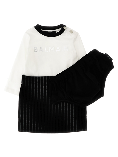 Balmain Kids' Logo Dress + Briefs In Black/white