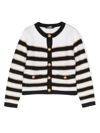 Balmain Striped Wool Knit Cardigan In Black