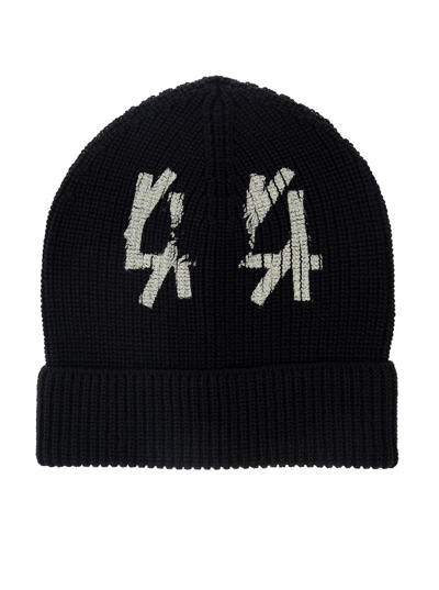 44 Label Group Logo-detail Knitted Beanie Hat In Schwarz