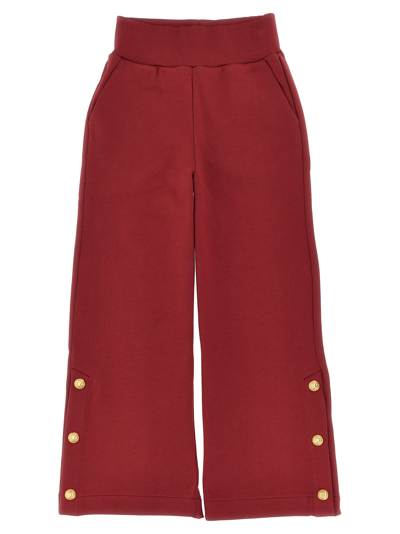 Balmain Kids' Decorative-buttons Wide-leg Cotton Trousers In Red