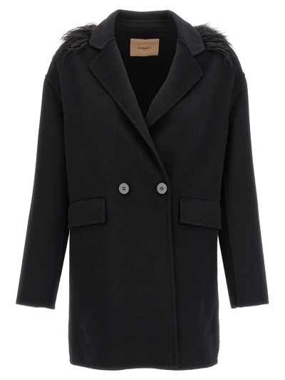 TWINSET FEATHER DOUBLE BREAST COAT COATS, TRENCH COATS BLACK