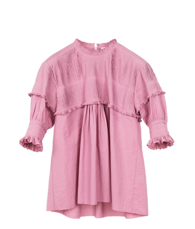 Chloé Chloe Ladies Velvety Pink Ruffle Top