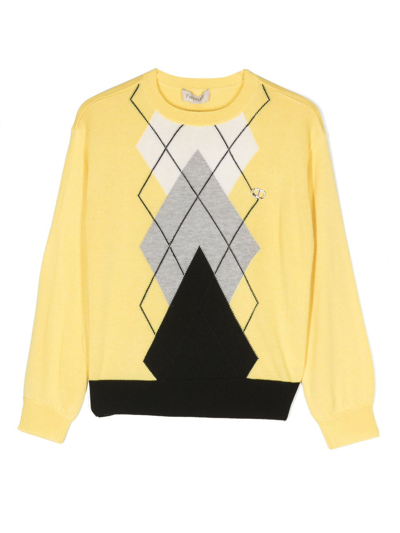 Twinset Kids' Diamond-pattern Logo-charm Sweatshirt In Yellow