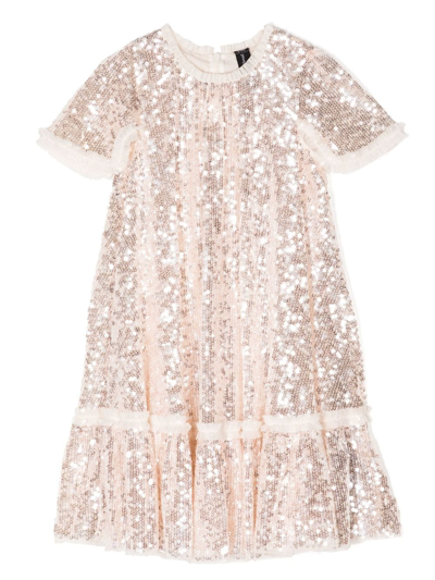 Needle & Thread Kids' Sequin-embelished Recycled Polyester Dress In Pink