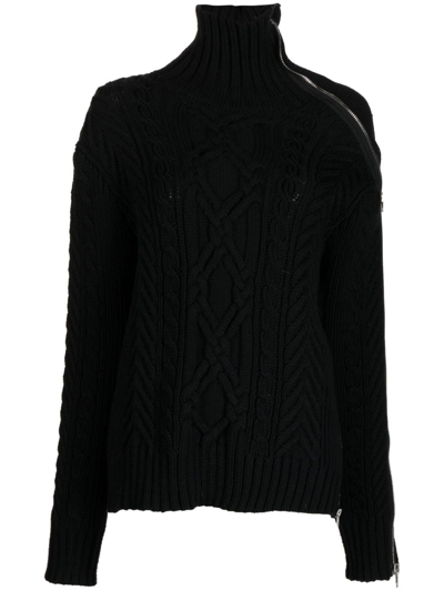 Monse Cable-knit Zip-detailed Jumper In Black