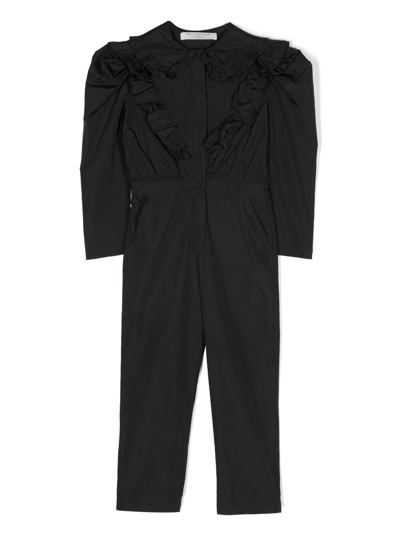 Philosophy Di Lorenzo Serafini Kids' Ruffle-trim Long-sleeve Jumpsuit In Black