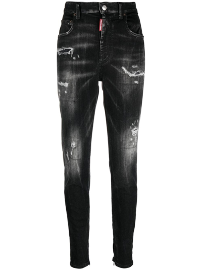 Dsquared2 Ripped High-waisted Jeans In Nero