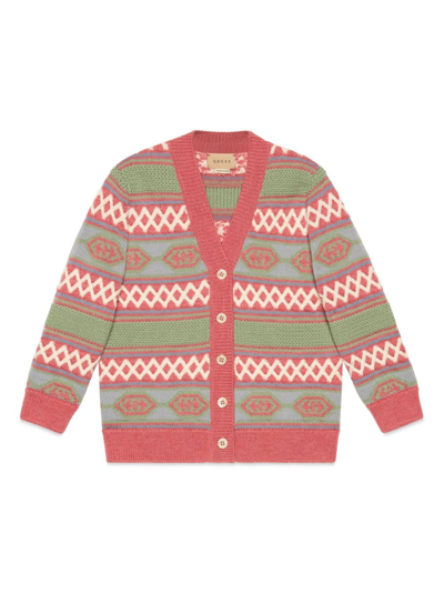 Gucci Kids' Interlocking G Wool Cardigan In Pink