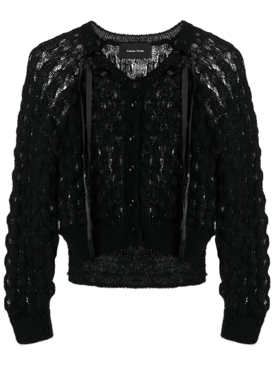 Simone Rocha Long-sleeve Crochet-knit Cardigan In Black Black