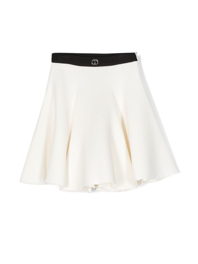 Twinset Kids' Logo-plaque Flared Skirt In White