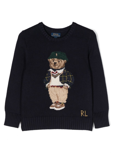 Ralph Lauren Kids' Polo Bear Intarsia-knit Jumper In Blue