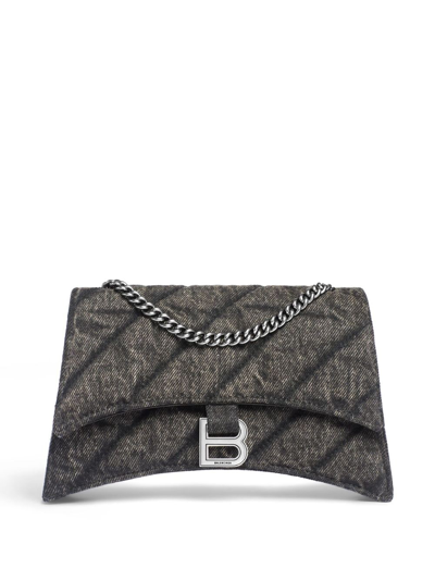 Balenciaga Crush Denim Shoulder Bag In Grey