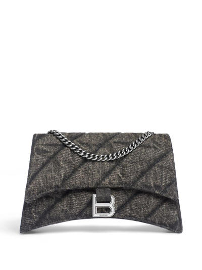Balenciaga Crush Denim Shoulder Bag In Black