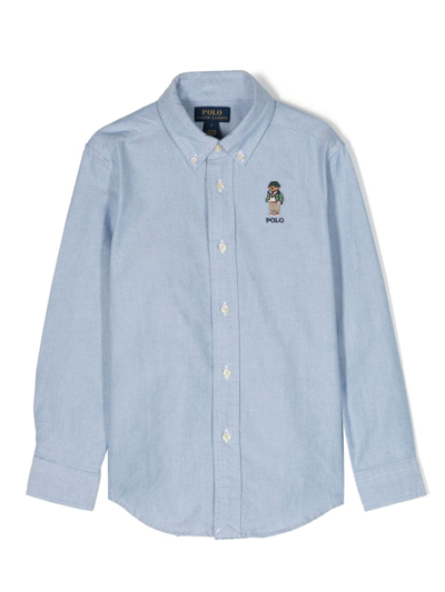 Ralph Lauren Kids' Polo Bear-motif Cotton Shirt In Blue