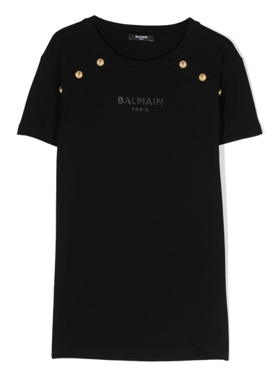 Balmain Kids' Logo-print Cotton T-shirt In Black