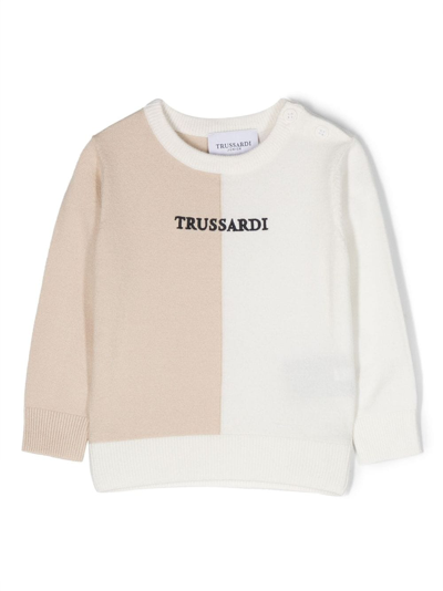 Trussardi Junior Babies' Logo-embroidered Ribbed-knit Jumper In White