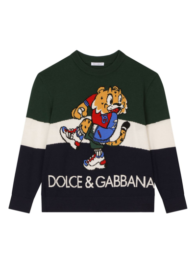 Dolce & Gabbana Kids' Intarsia-knit Virgin-wool Jumper In Green