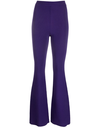 Stella Mccartney Ribbed-knit Flared Trousers In Purple