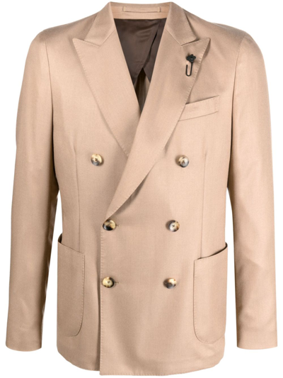 Lardini Double-breasted Satin-finish Blazer In Nude & Neutrals