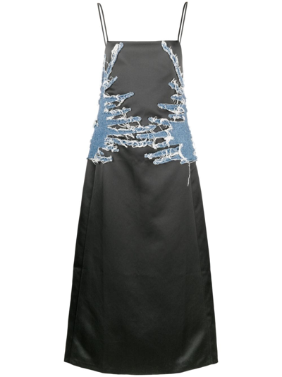 Y/project Denim-embellished Satin Slip Dress In Black