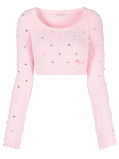 Philosophy Di Lorenzo Serafini Embellished Fuzzy Cropped Jumper In Pink