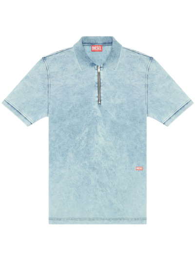 Diesel T-smith-zip Acid-washed Polo Shirt In Blue