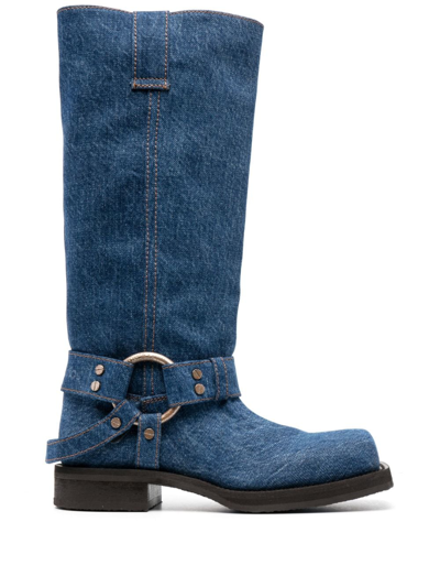 Acne Studios 30mm Knee-high Denim Boots In Blue