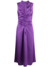 SANDRO RUCHED CUT-OUT SATIN DRESS