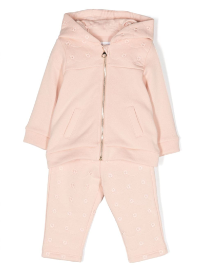 Chloé Babies' Floral-embroidered Cotton Tracksuit Set In White