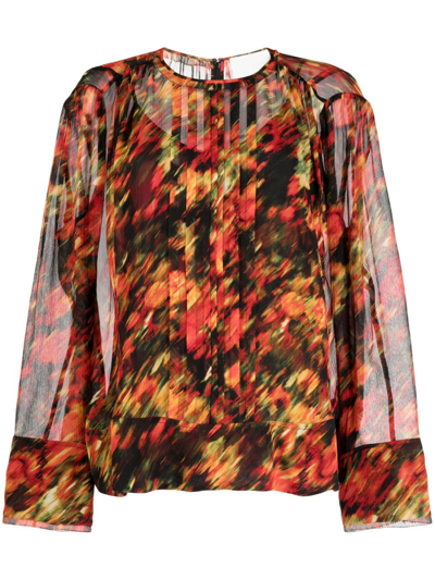 3.1 Phillip Lim Abstract-print Semi-sheer Blouse In Orange