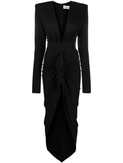Alexandre Vauthier Ruffled Ruched Stretch-crepe Maxi Dress In Black