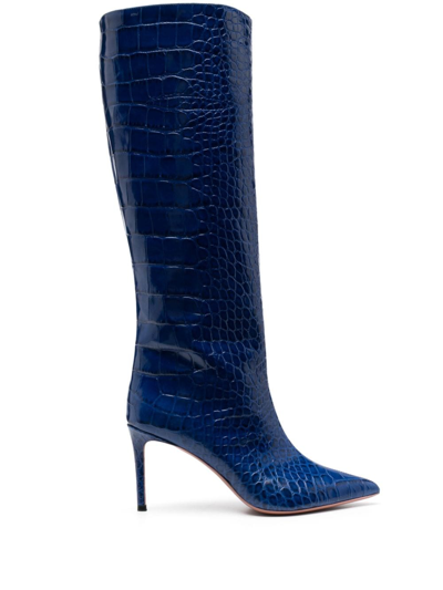 Giuliano Galiano 85mm Crocodile-embossed Leather Boots In Blue