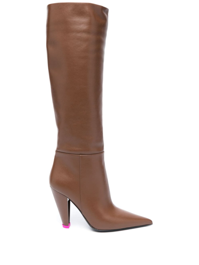 3juin 105mm Leather Knee-length Boots In Brown