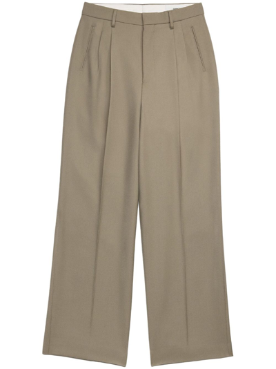 Ami Alexandre Mattiussi Pleated Virgin-wool High-waisted Trousers In Taupe