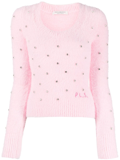 Philosophy Di Lorenzo Serafini Embellished Fuzzy Sweater In Pink