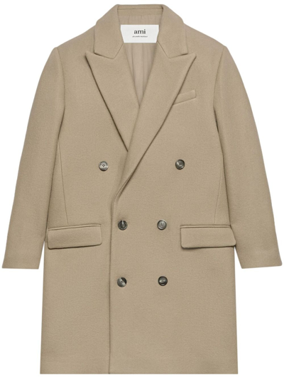 Ami Alexandre Mattiussi Double-breasted Wool Coat In Champagne_ivory