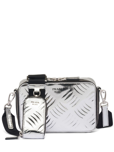 Prada Brique Logo-print Leather Shoulder Bag In White