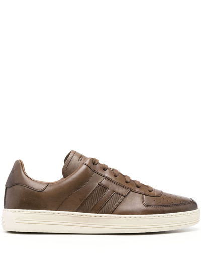 Tom Ford Men's Radcliffe Burnished Leather Low Top Trainers In Brown