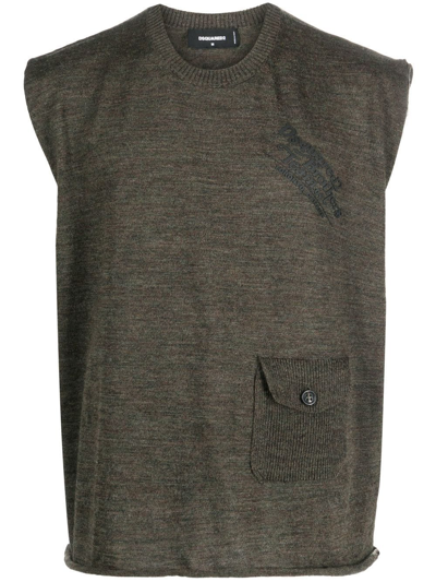 Dsquared2 Flap Pocket Crew Neck Vest In Green