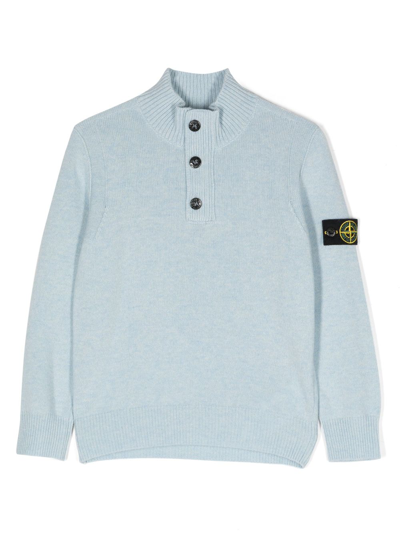Stone Island Junior Kids' Compass-motif Knitted Top In Blue